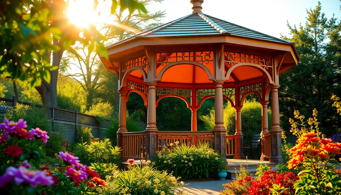 Enjoy a beautiful gazebo Ireland, providing shade and elegance amidst a stunning garden backdrop.