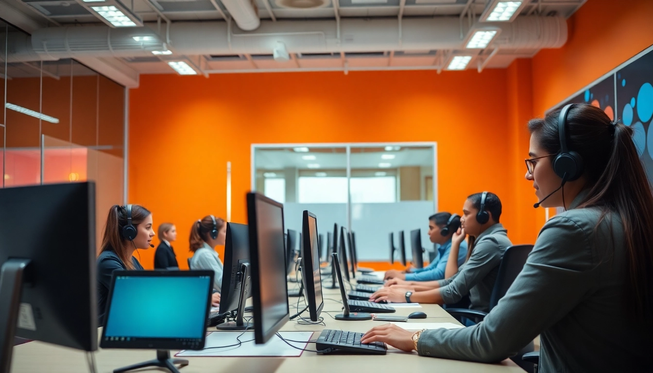 Dynamic view of agents working in a call center in Tijuana, showcasing professional environment and teamwork.