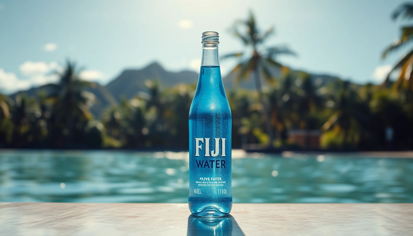 Fiji water recall 2024 overview showing bottled water amidst tropical greenery.