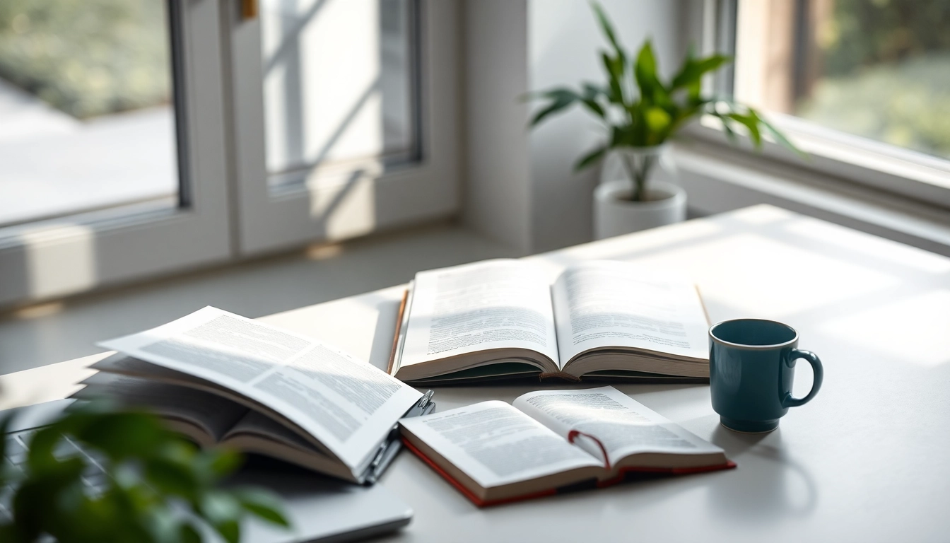 Learn about Nootropics benefits through a serene workspace setup with books and greenery.