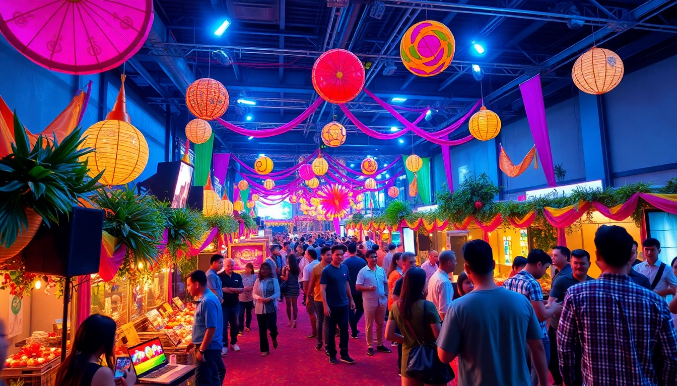 Celebrate a unique event with lively guests enjoying vibrant activities and colorful decorations.