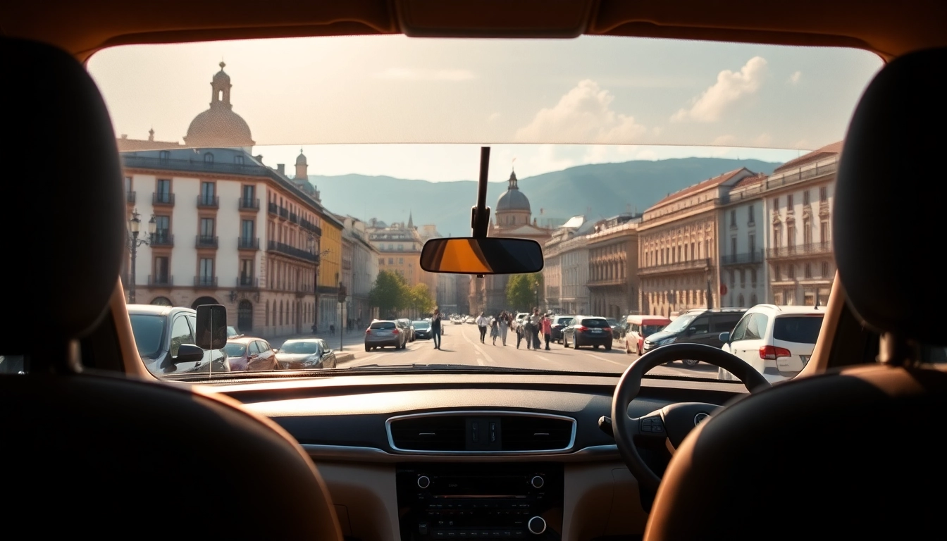 Experience cheap car rental with driver Madrid, showcasing a stylish vehicle against a backdrop of Madrid’s iconic scenery.