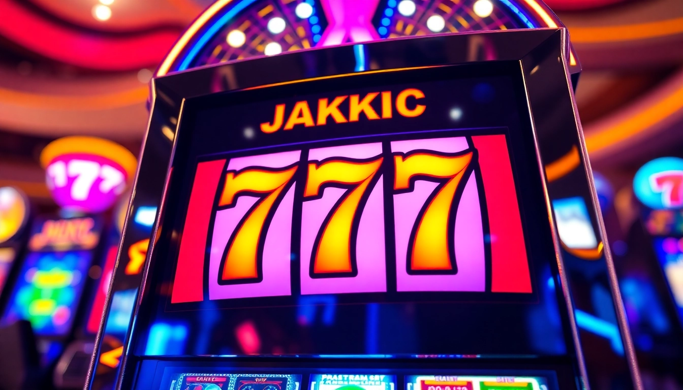 Play สล็อต777 on a vibrant slot machine displaying a jackpot, inviting players to win big.