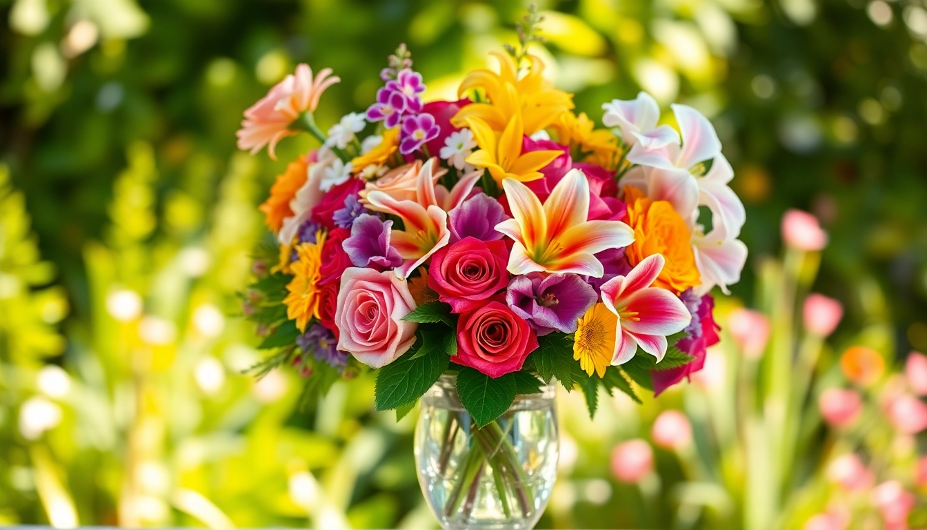 Beautiful floral arrangement from a Huntington Beach florist, showcasing roses and lilies in a glass vase.