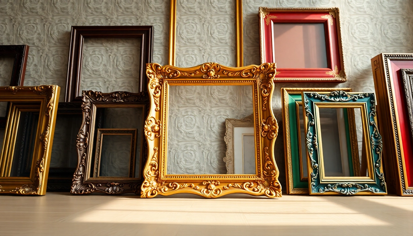 Admiring ornate picture frames featuring intricate designs and luxurious finishes.