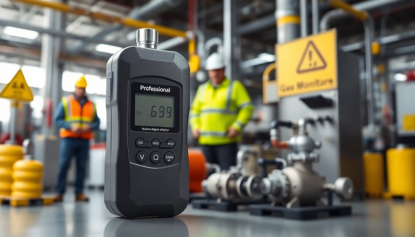 Inspecting a Hydrogen Sulfide gas detector in a factory for safety compliance.