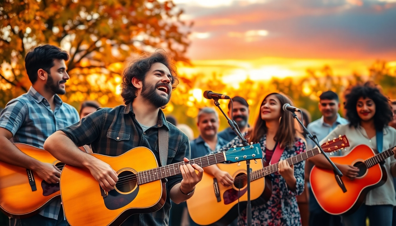 Musicians expressing relatable themes through music, capturing community joy and connection.