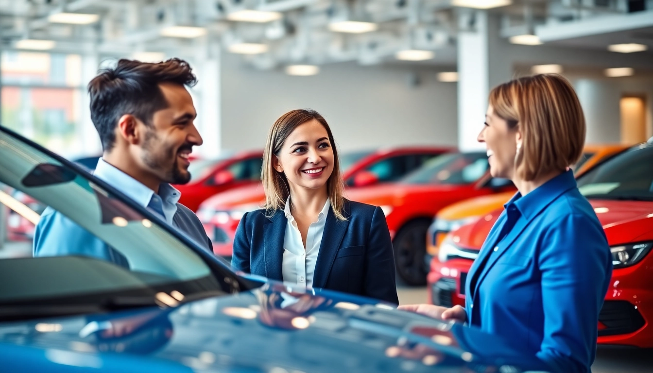 Engaging consultation on Competitive car Part Exchange with a friendly salesperson and satisfied customer.