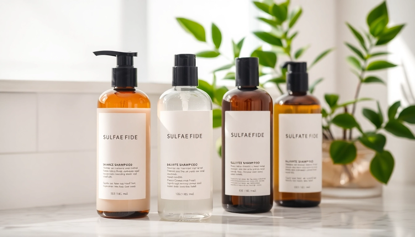 Highlighting sulfate free shampoo bottles in an elegant beauty scene for skincare.