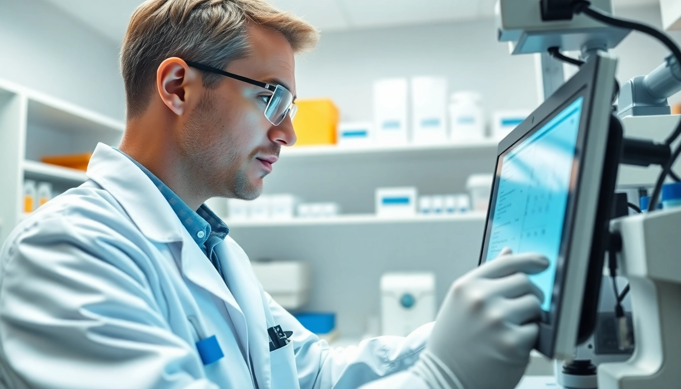 Conducting a drug impairment test with advanced medical equipment in a clinical lab.