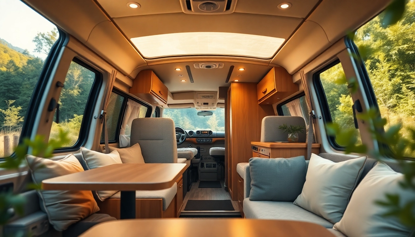 Designing the perfect campervan interior in a scenic outdoor location to inspire adventures.