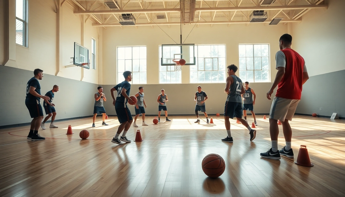 Showcase of the best basketball training programs with players engaged in practice drills.