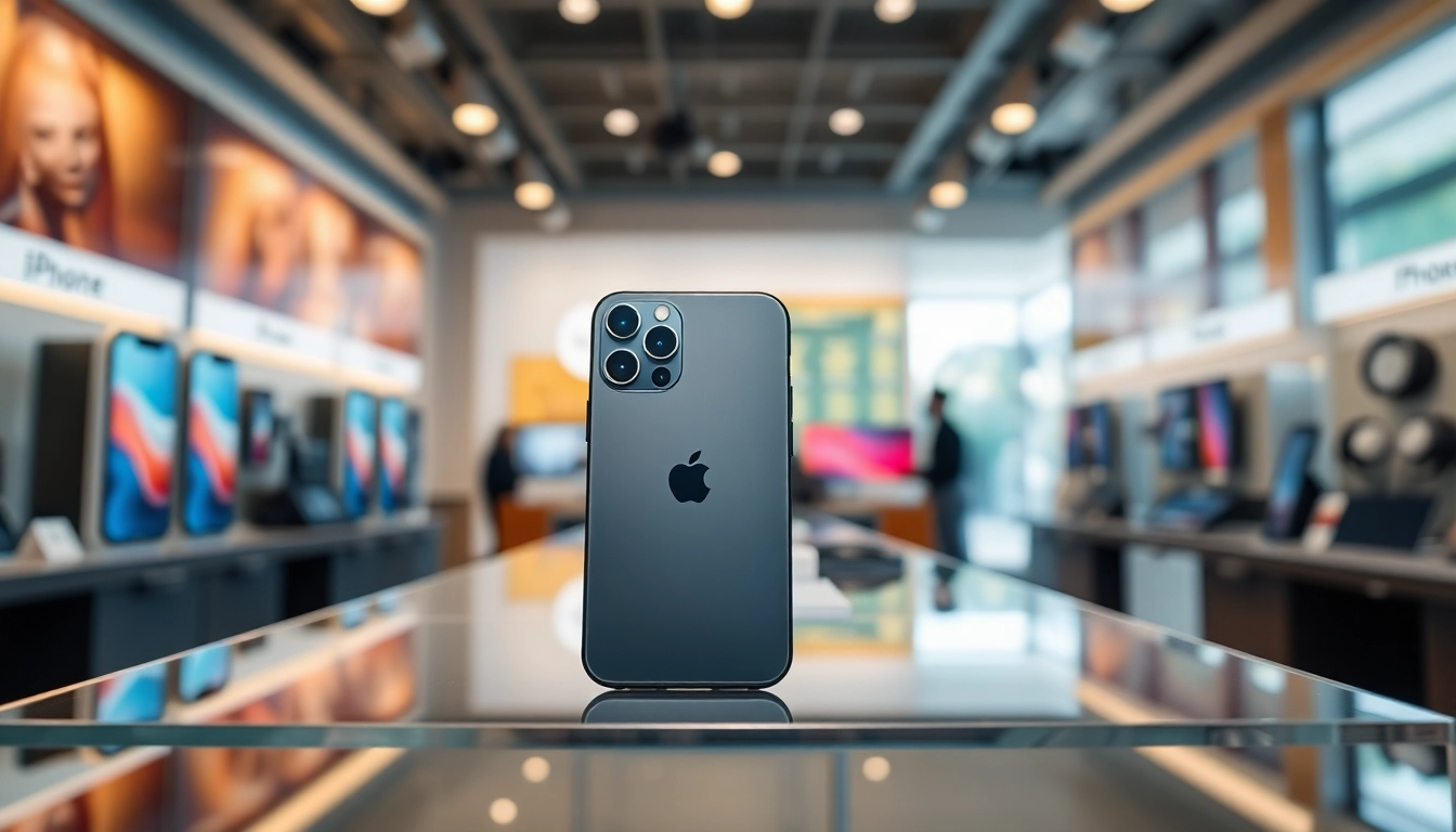 Buy iPhone 16 Pro showcased in a modern electronic store with elegant displays
