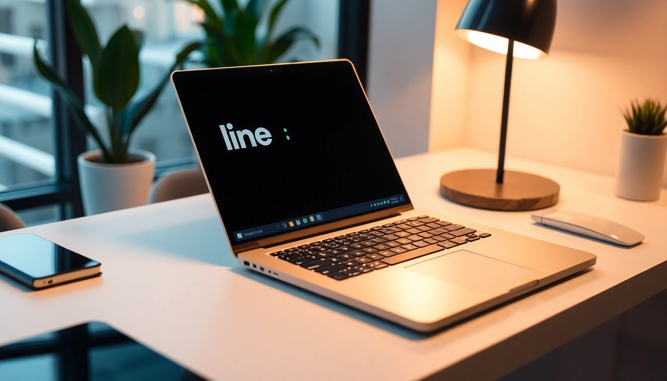 Download line电脑版下载 on a sleek laptop design showcasing a vibrant interface.