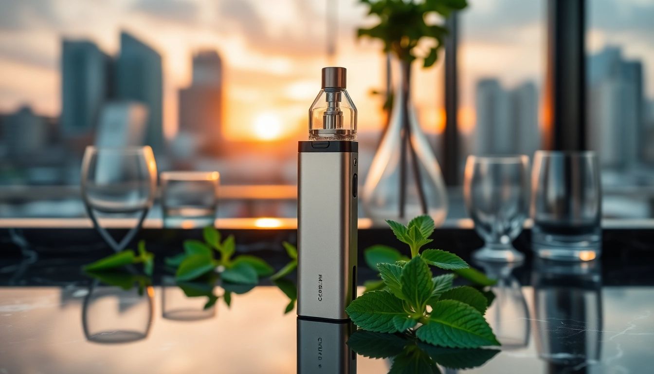 Showcasing a zero nicotine disposable vape with mint leaves, presenting a modern and stylish lifestyle choice.