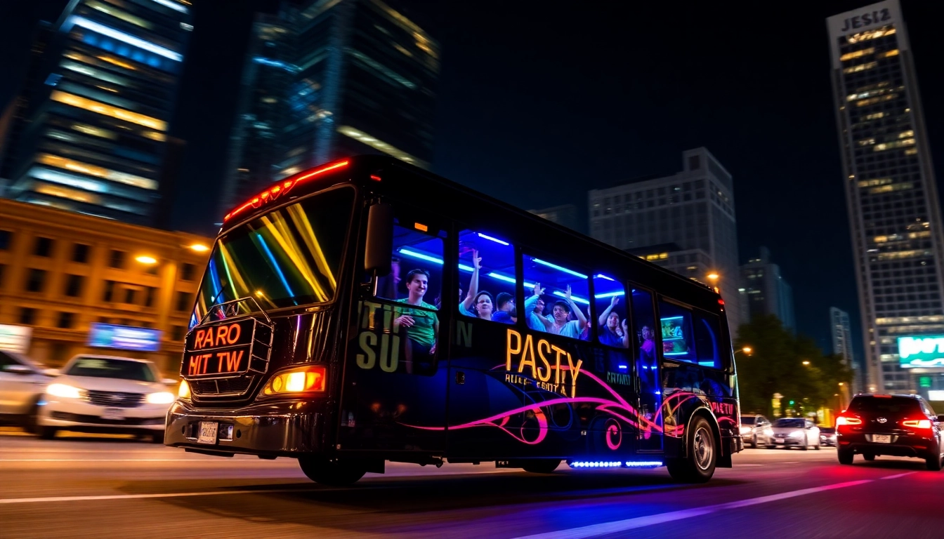 Experience the excitement of an Atlanta party bus filled with celebrants enjoying the nightlife.