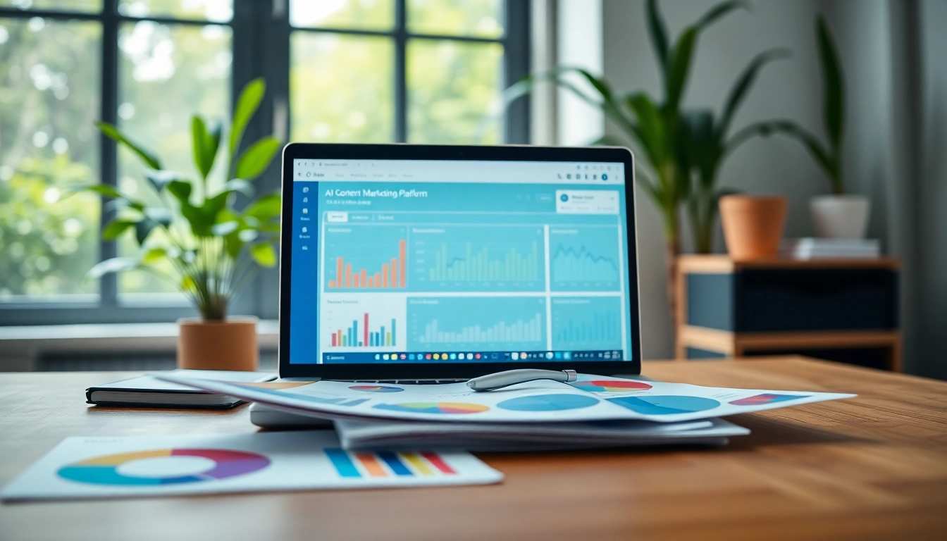 Optimize your content strategy with the AI content marketing platform dashboard featured in a professional workspace.