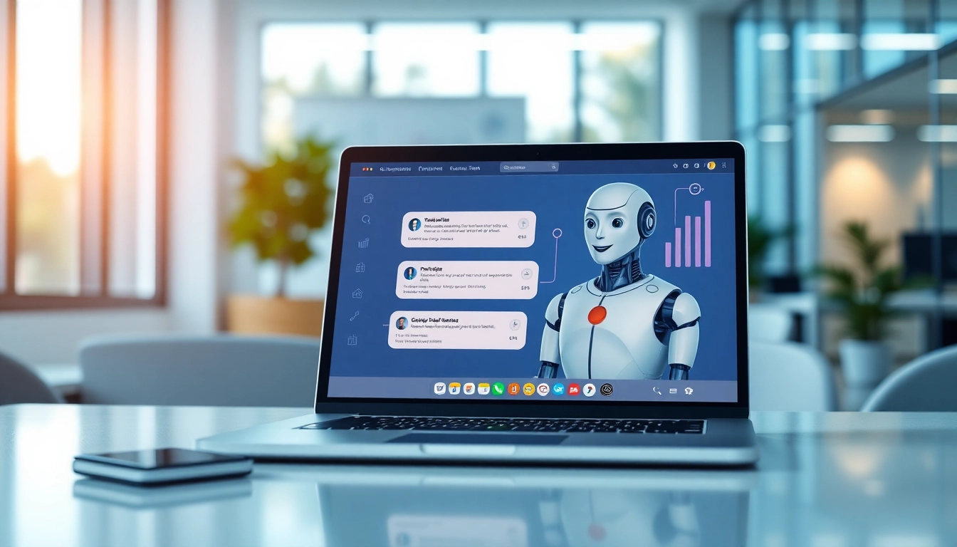 Engaging chatbot for website assisting a user in a modern office environment.