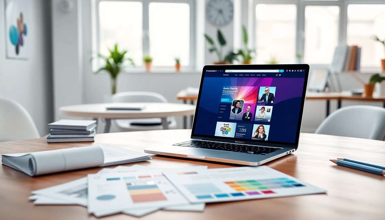 Showcase a professional website design displayed on a laptop in a modern workspace.