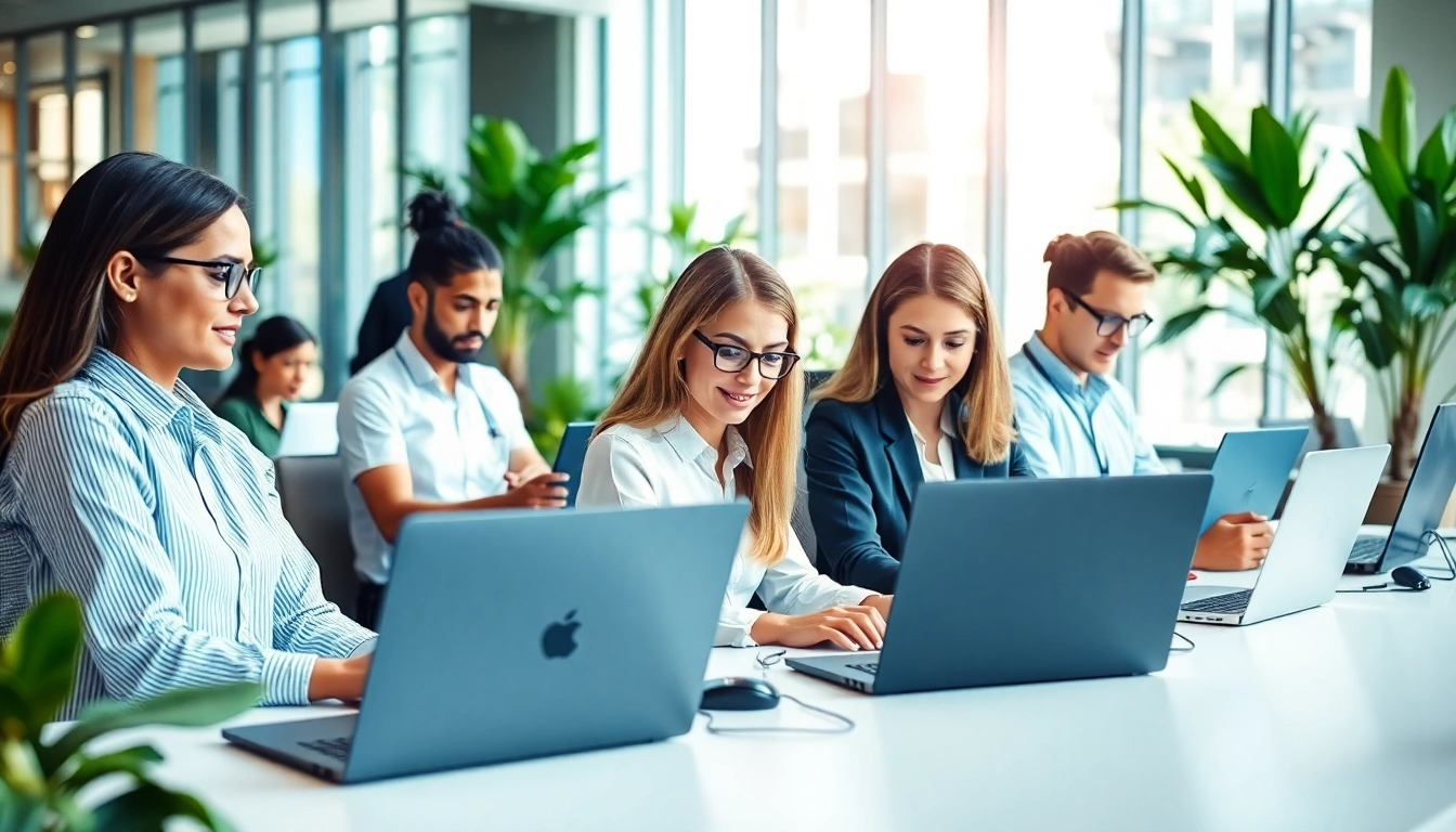 Virtual Assistants collaborating professionally in a bright office environment