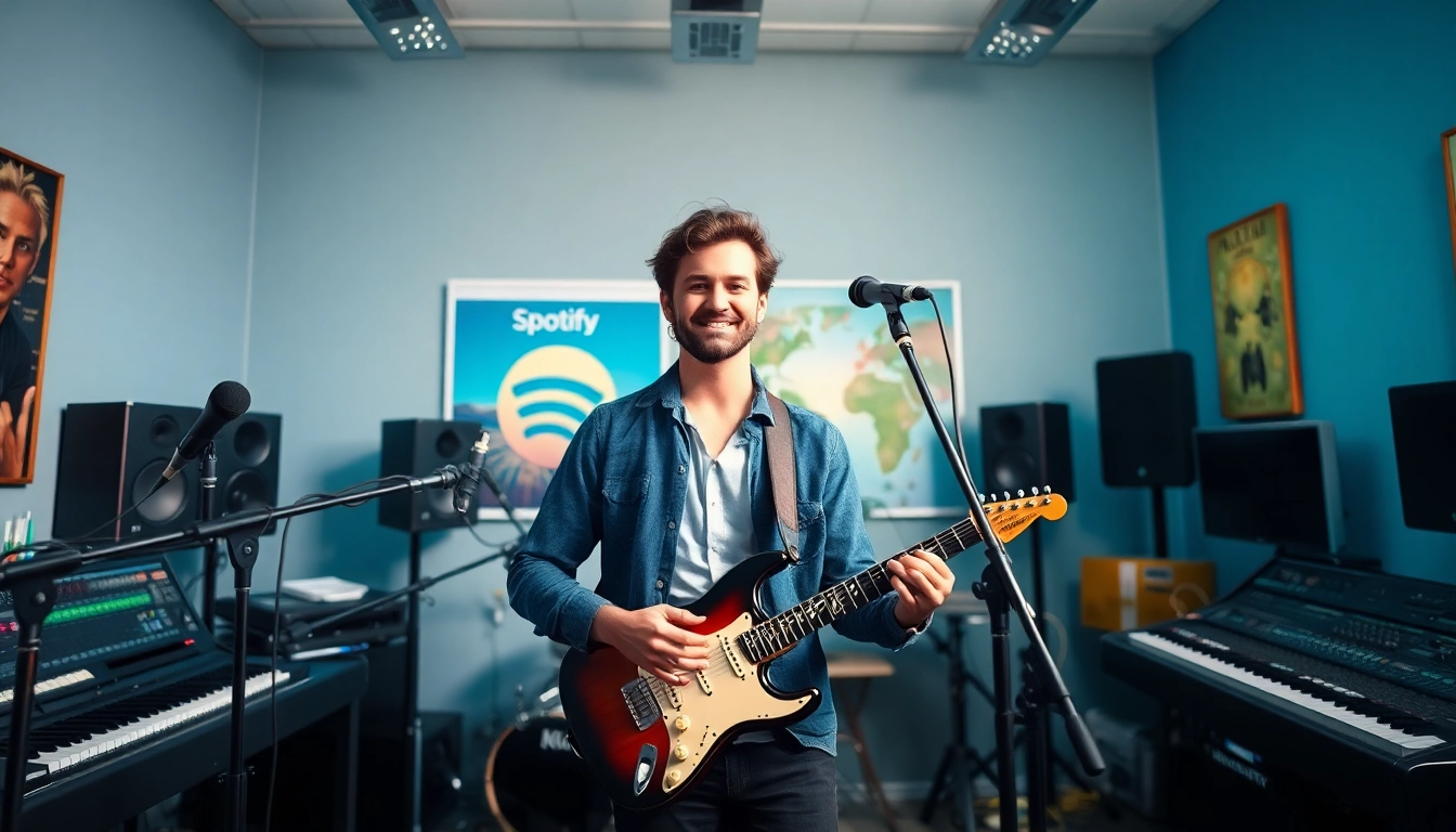 Enhance your spotify promotion efforts with a professional musician in a creative studio.