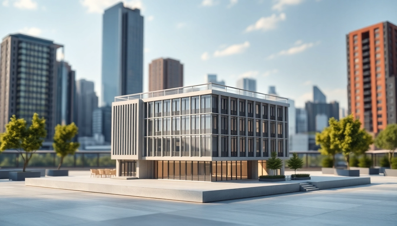 Visualisierung eines modernen Gebäudes in einer 3D-Umgebung, das die 3D visualisierung lebendig macht.