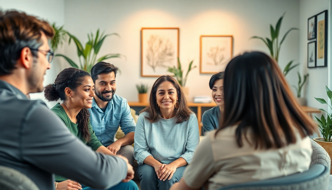 Engaged session featuring an attachment theory specialist with a diverse group of clients in a nurturing environment.