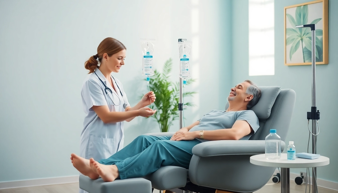 Administering IV Therapy to a patient in a calming medical environment focused on wellness.