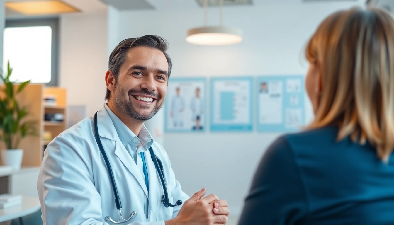 Dr. Parker consulting with a patient in a modern medical office environment.