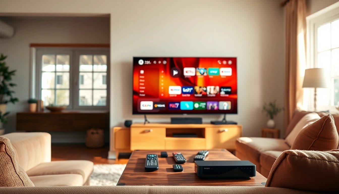 Comprar IPTV en una sala de estar moderna con un televisor y ambiente acogedor.