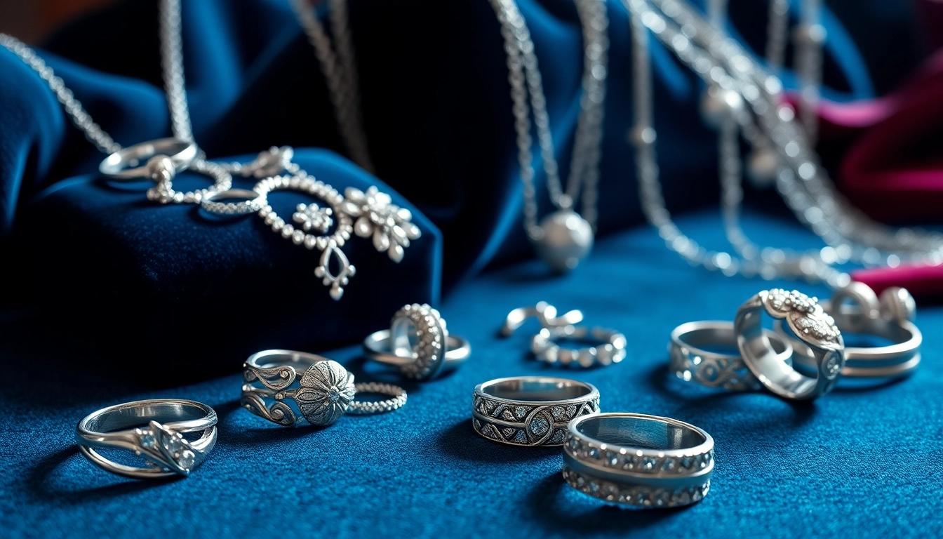 Showcasing elegant silver jewelry including rings and necklaces that highlight intricate designs.