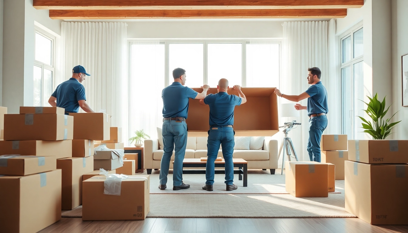 Experience the expertise of Toronto best moving company while professional movers arrange furniture in a bright living room.