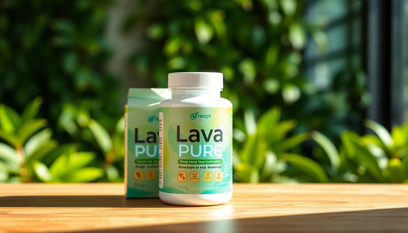 Przedstawienie suplementu zdrowotnego Lava Pure z naturalnym otoczeniem i świeżym wyglądem.