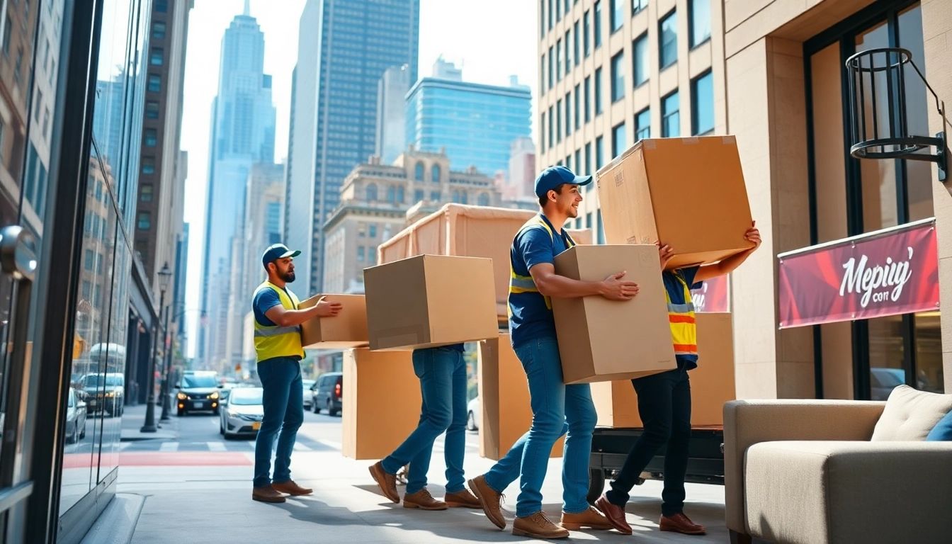 Showcasing the Best movers nyc efficiently relocating furniture, professionals at work in a vibrant NYC setting.