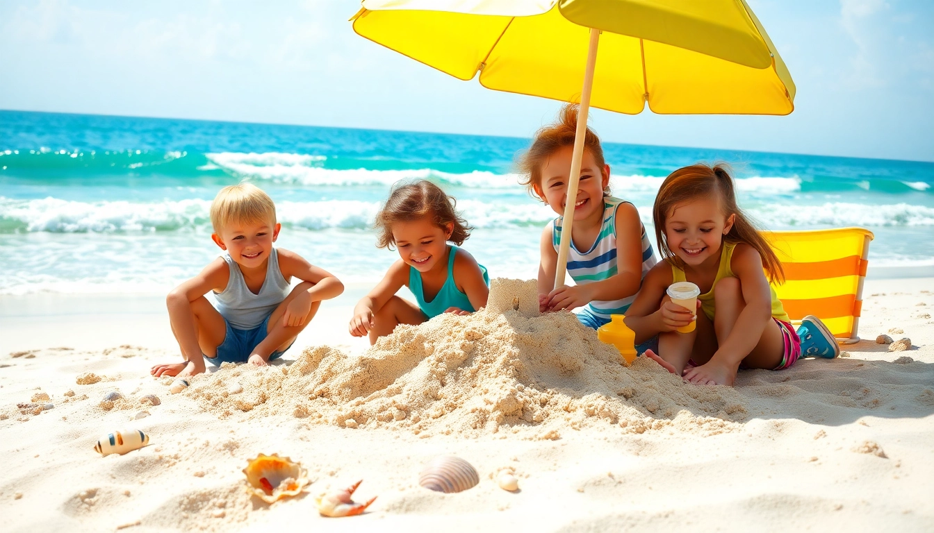 Kids having fun playing at the beach in 30a kids, highlighting vibrant summer activities.