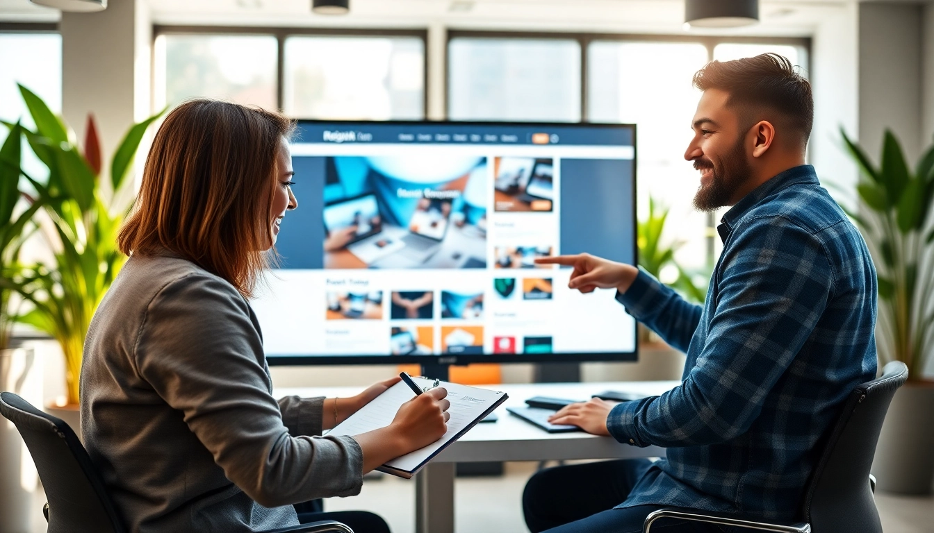Creating web design kansas city with a designer collaborating with a client to enhance the user experience.